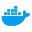 Docker logo featuring a blue whale carrying shipping containers on its back.
